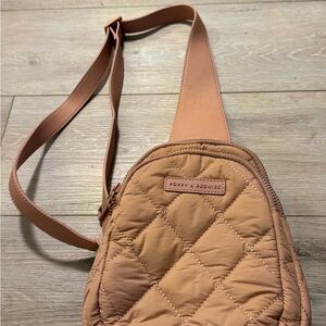 Poppy & Peonies Quilted Tan Crossbody Sling Bag